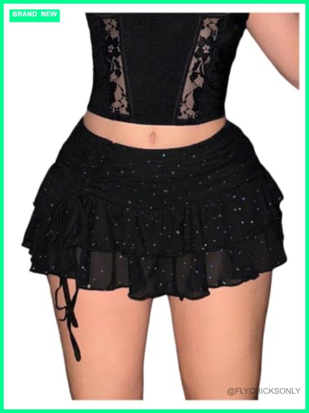 Sequin Sparkly Glitter Mesh Ruffle Layered Mini Skirts